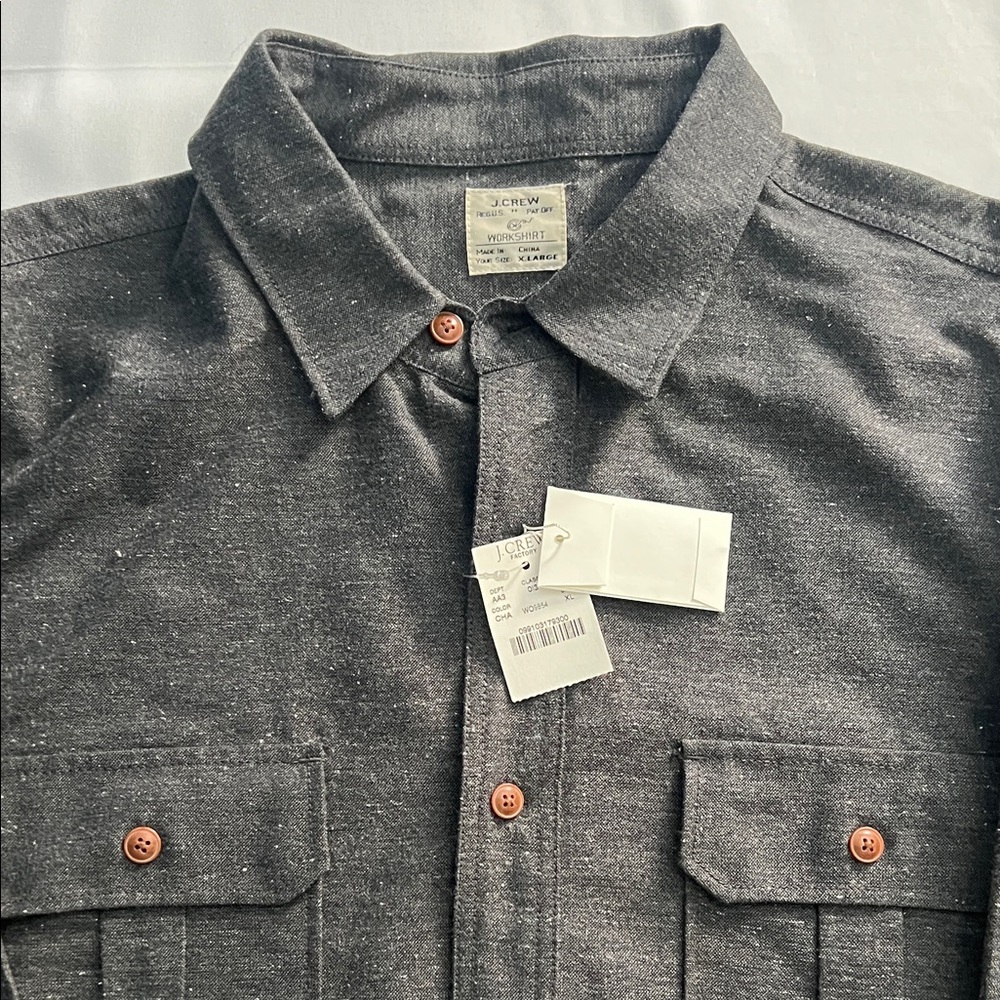 Gray Button-Up Shirt with Pockets